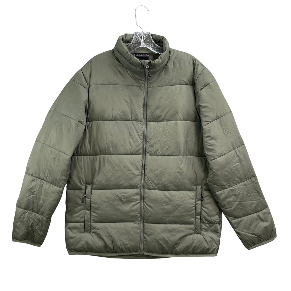 Swiss Tech Puffer Jacket Mens Medium Olive Army Green Quilted Full Zip Insulated